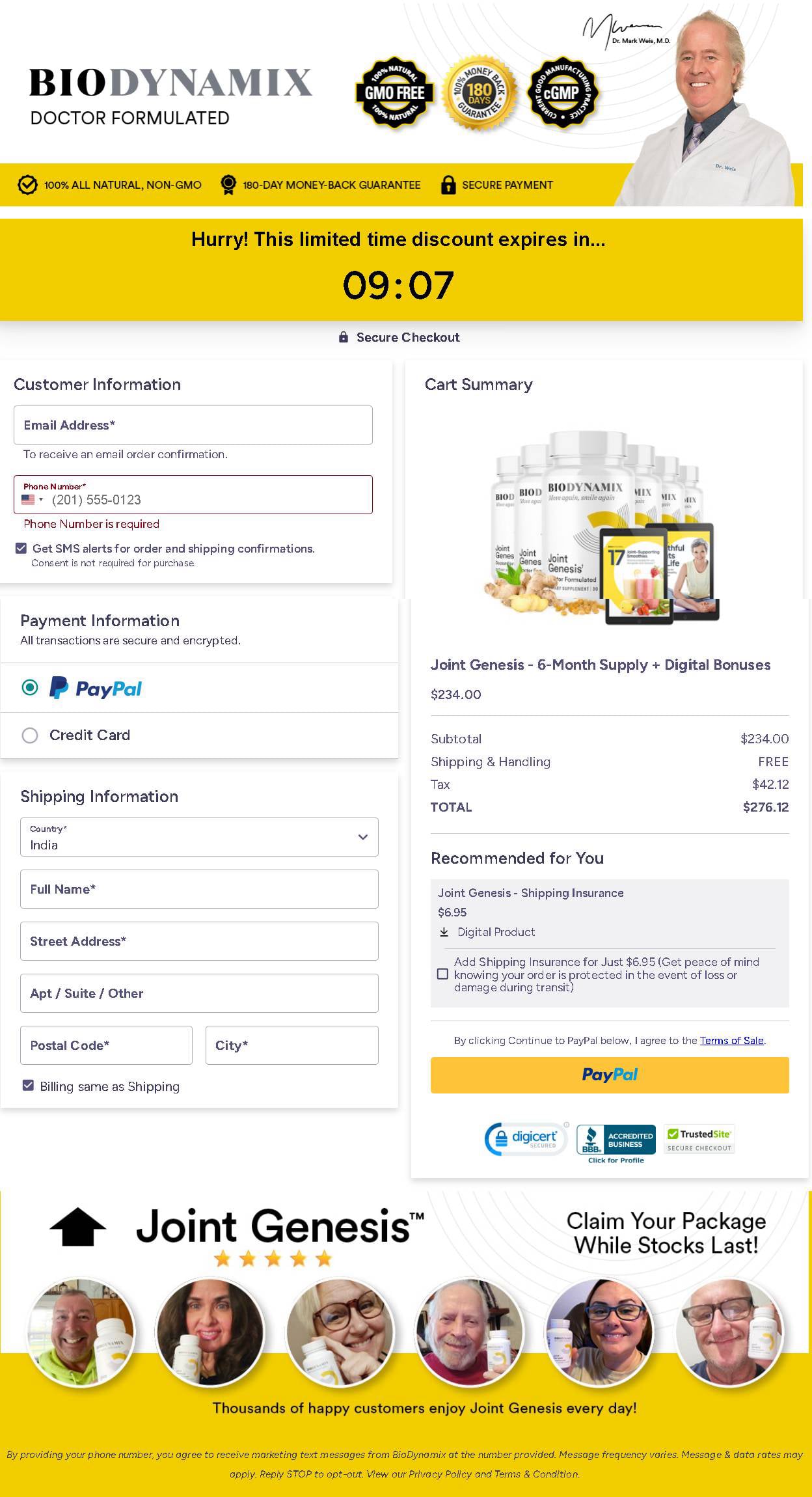 Joint Genesis Checkout Page